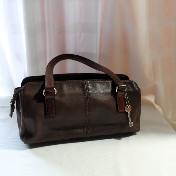 FOSSIL Dark Brown Pebbled Leather Shoulder Bag - Picture 1 of 12